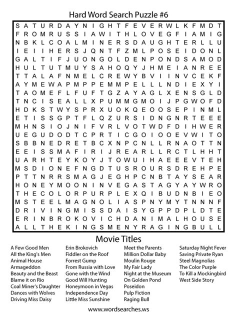 Word Search Puzzles Printable Hard